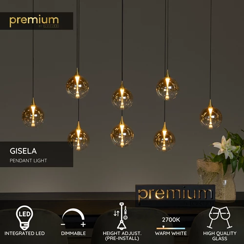Lucide GISELA - Pendant light - LED Dim. - 8x3,9W 2700K - Amber | Premium - USP